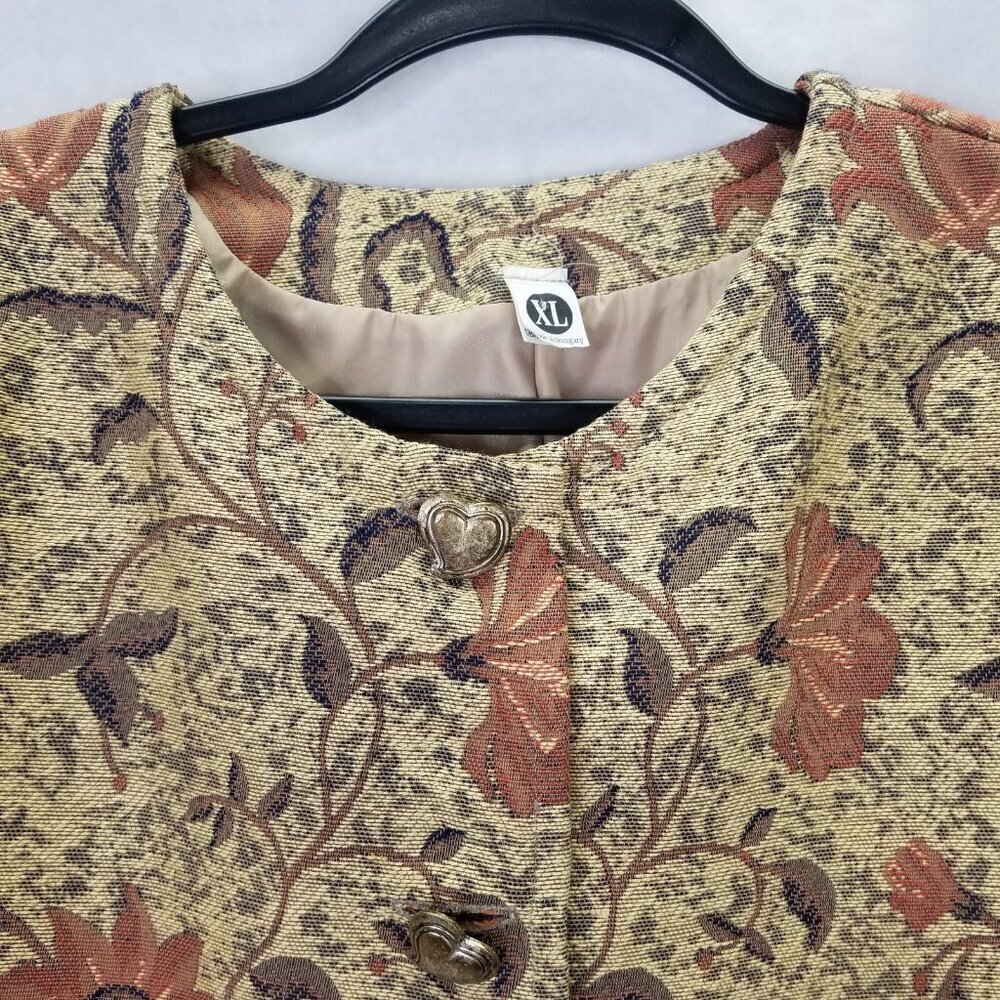 Lambrini Blazer Jacket Women XL Tweed Tapestry Gold Floral Heart Coat Button Vtg - Picture 2 of 16